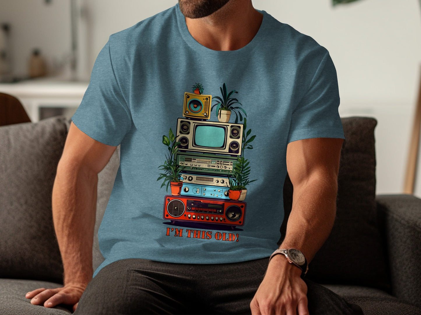 I'm This Old Electronics Tower With Plants Graphic T-Shirt