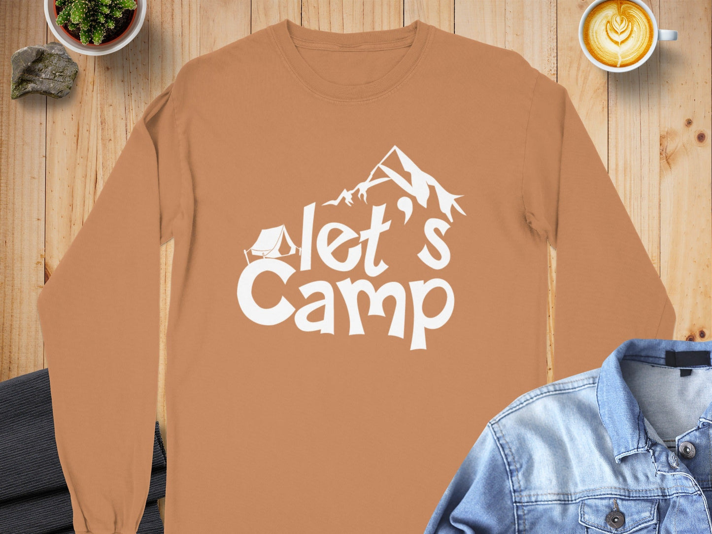 Let's Camp Tent and Mountain Design Adventure Long Sleeve T-Shirt