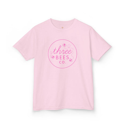 Kids Heavy Cotton Gildan Three Bees Classic Logo in Pink Hive Tee