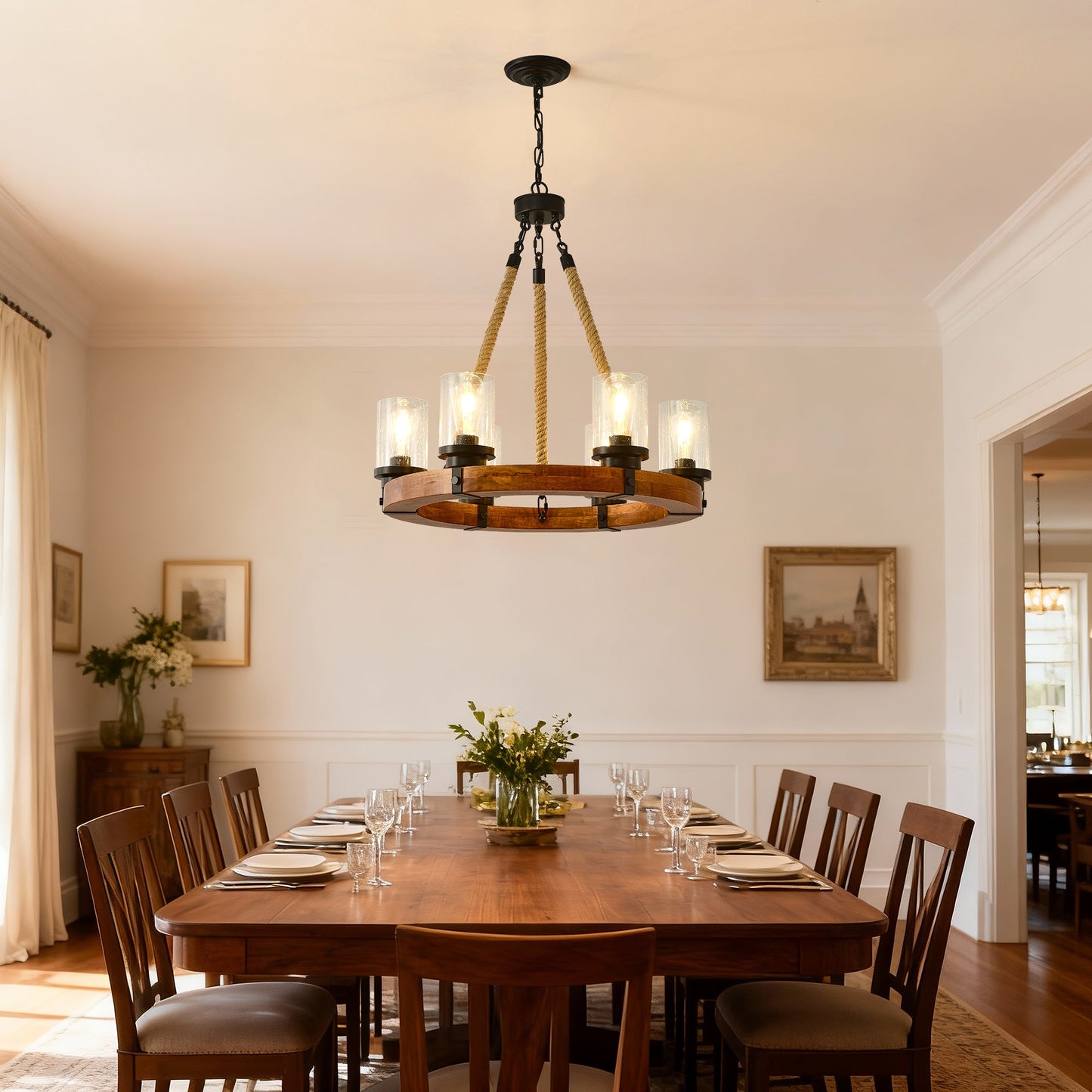 Rustic 6-Light Wagon Wheel Chandelier, Farmhouse Chandeliers