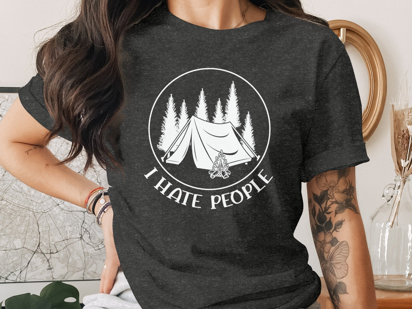 I Hate People Camping Tent Trees Graphic Illustration T-Shirt