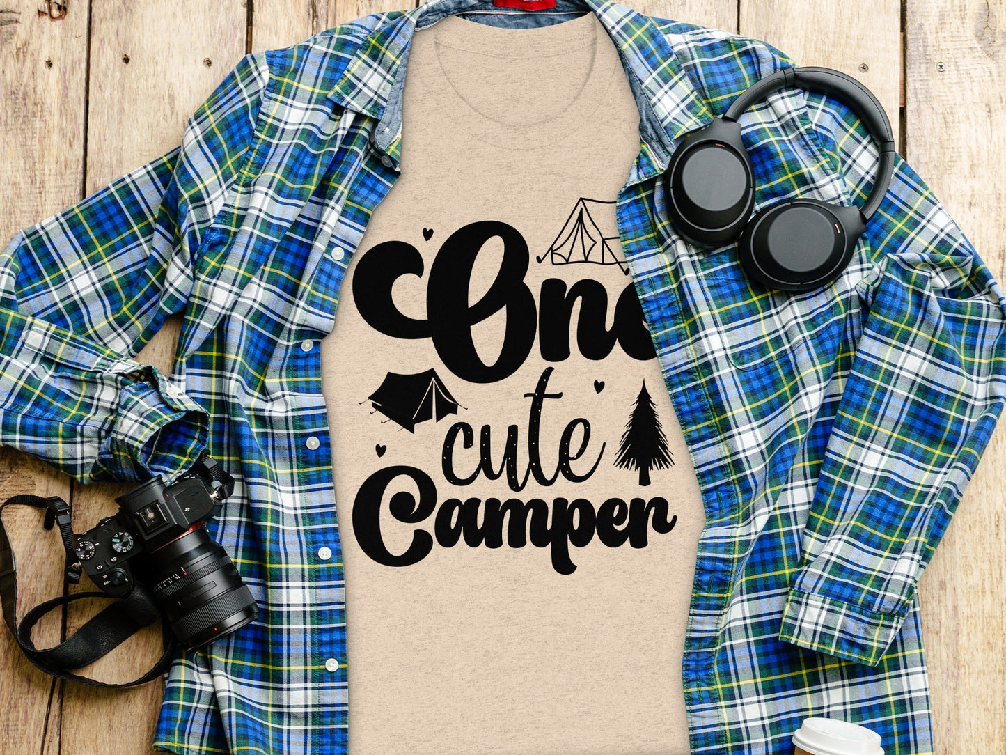 One Cute Camper Tent and Pine Tree Camping Design T-Shirt
