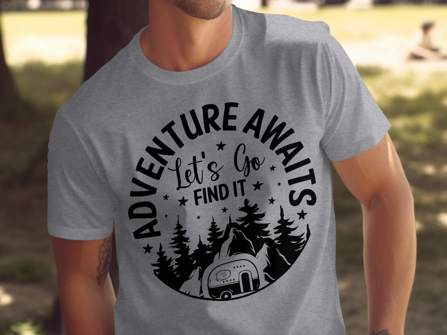 Adventure Awaits Let's Go Find It Silhouette Camper T-Shirt