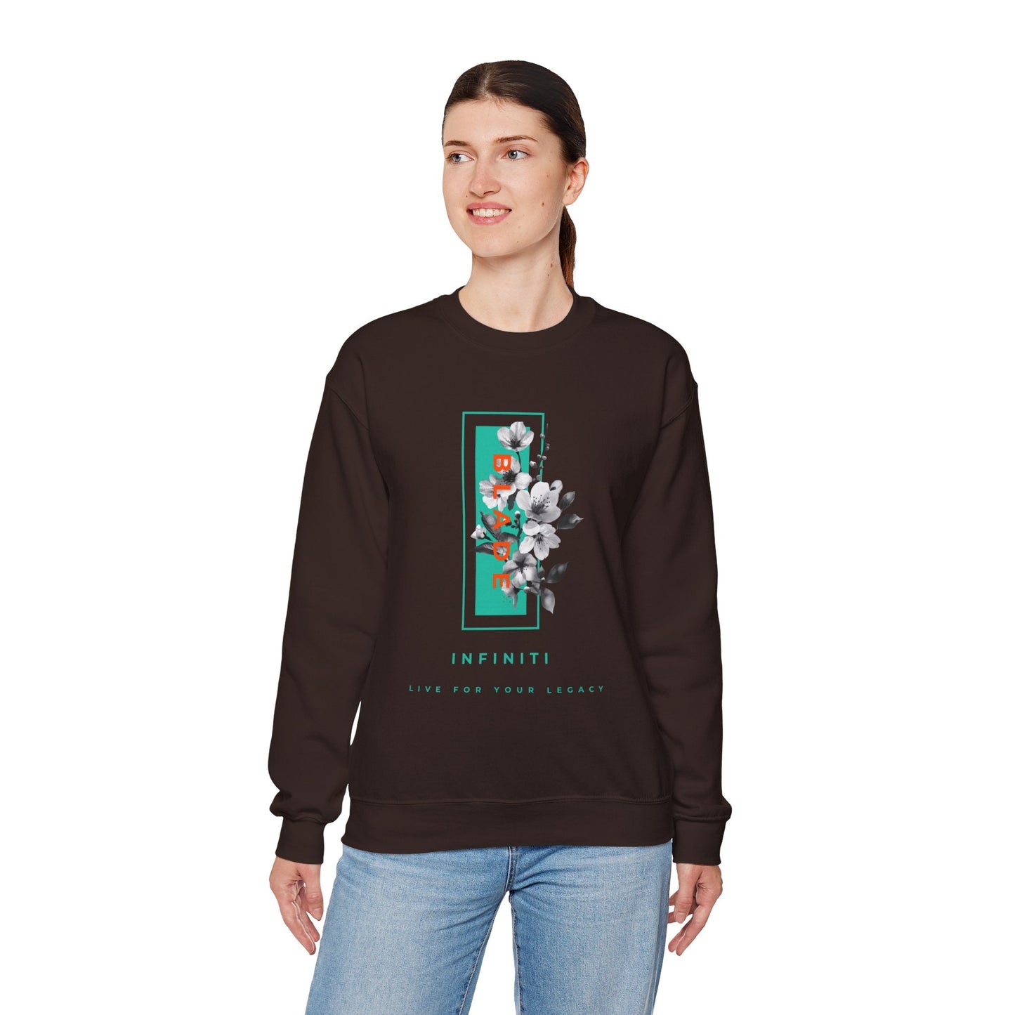 Bloom Bae Teal/Orange Floral Unisex Crewneck Sweater
