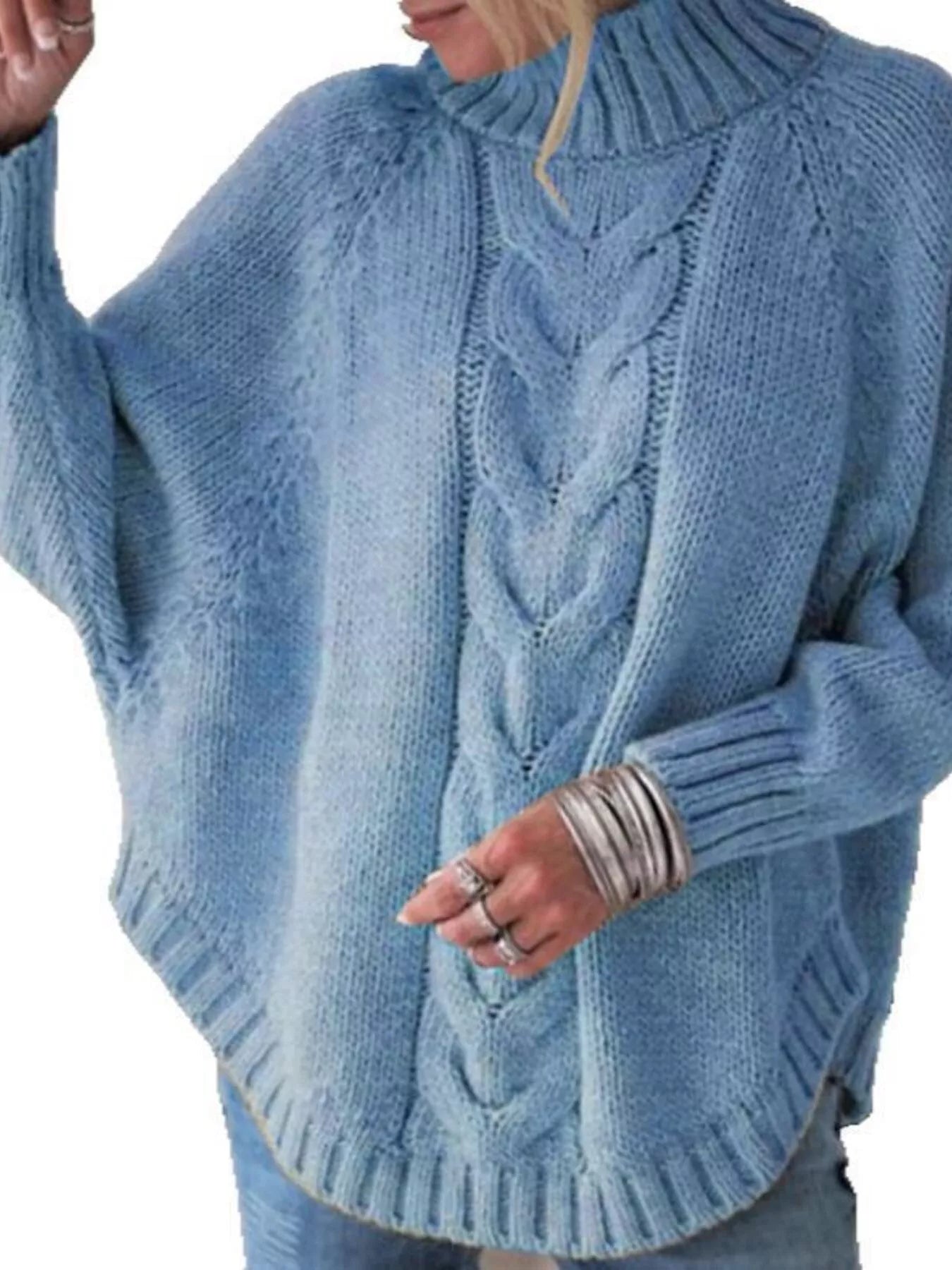 Full Size Cable-Knit Long Sleeve Sweater Plus Size