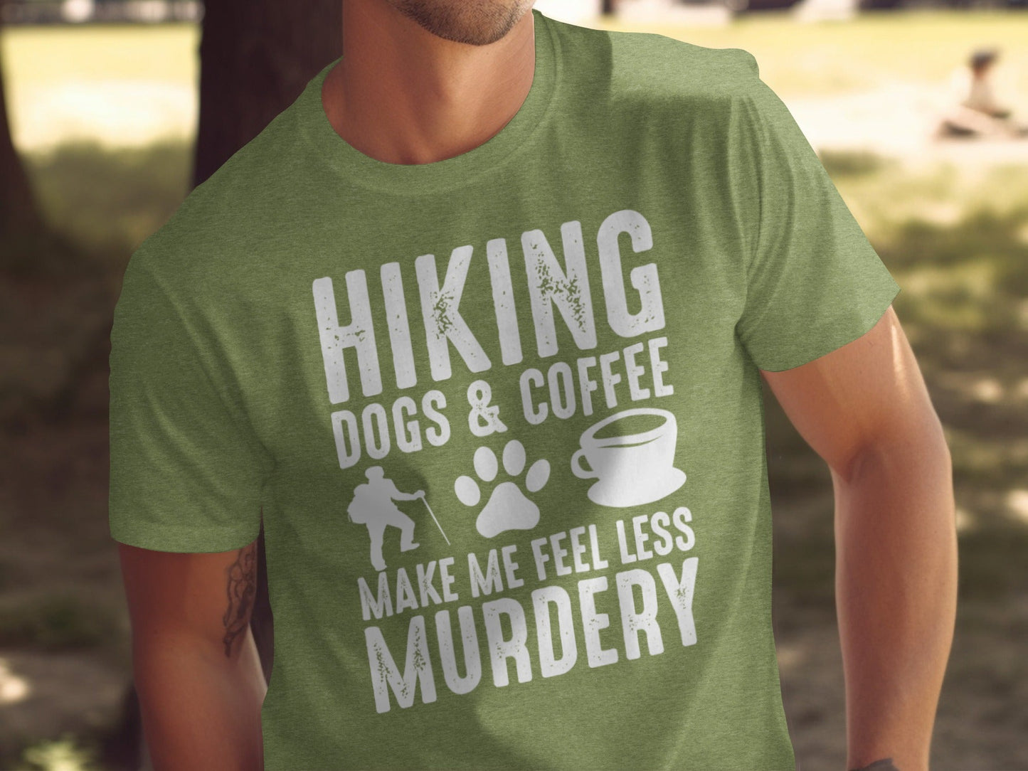 Hiking Dogs Coffee Less Murdery Funny Graphic Design T-Shirt