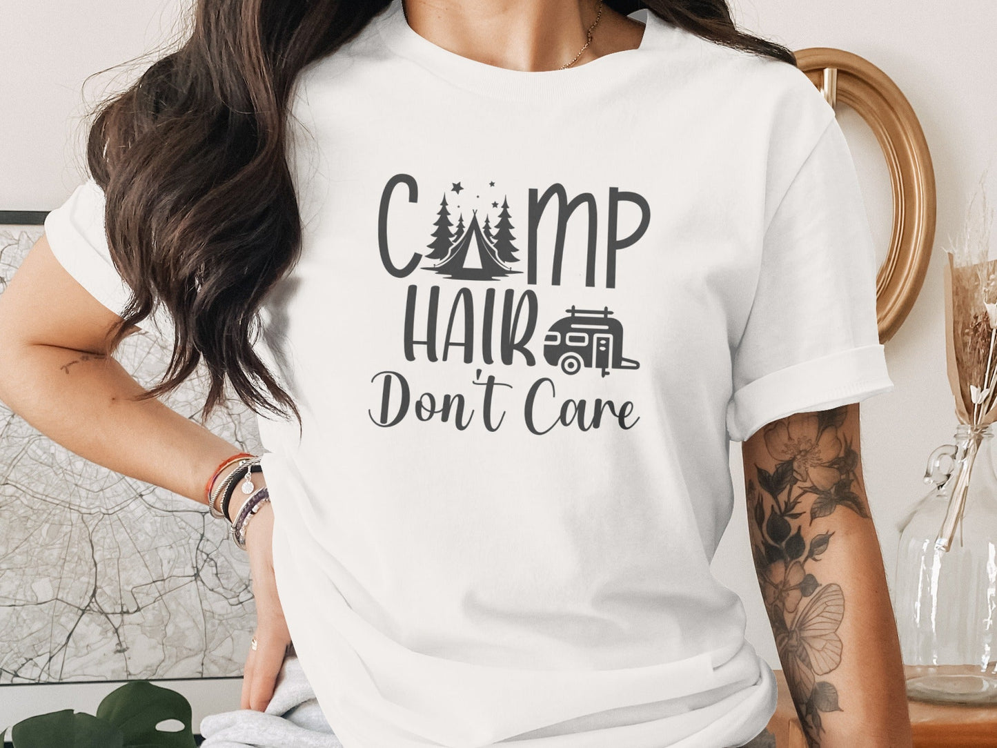 Camp Hair Dont Care Camping Summer Vacation T-Shirt