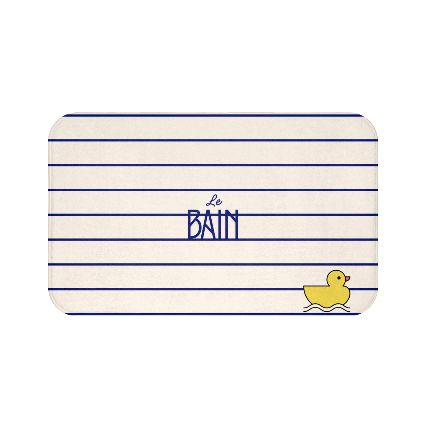 Rubber Duck Bath Mat – Cute 'Le Bain' Striped Bathroom Rug for Kids & Nursery