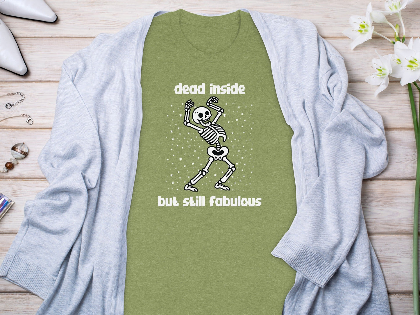 Dead Inside But Still Fabulous Skeleton Graphic T-Shirt