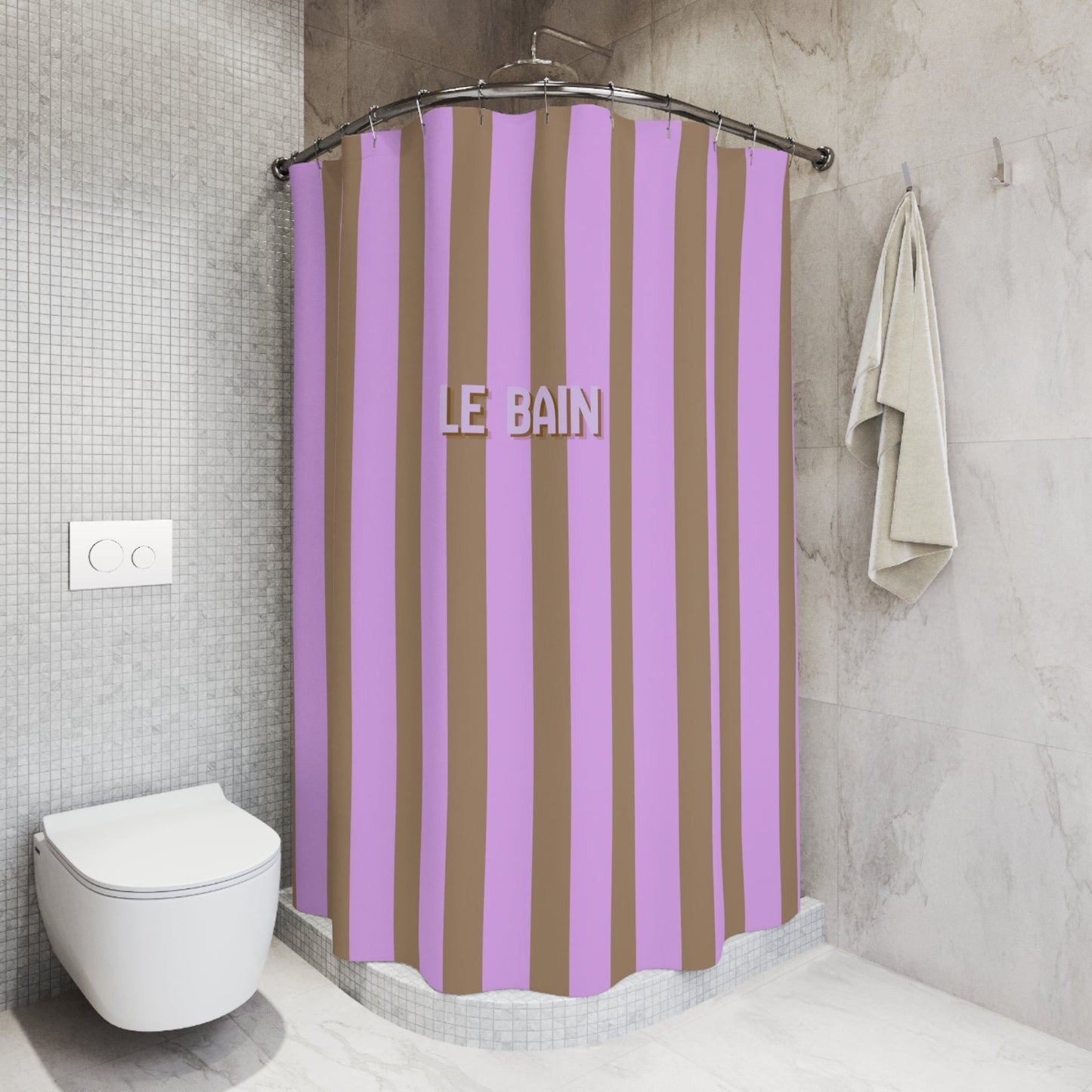 Modern Shower Curtain — 'Le Bain' Lilac & Brown Striped Bathroom Curtain