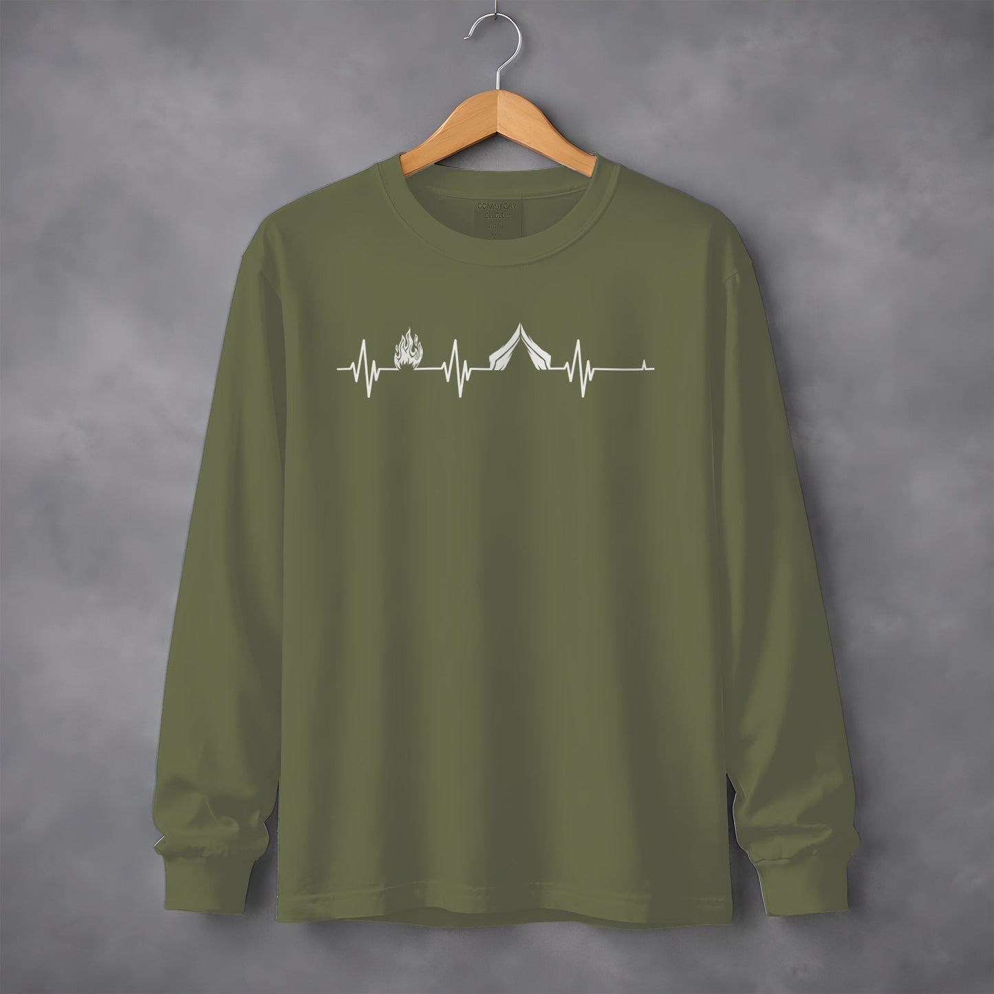 Camping Fire Tent Heartbeat Outdoor Adventure Long Sleeve T-Shirt