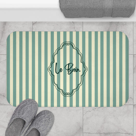 Le Bain Striped Bath Mat — Coastal Green/Cream Bathroom Rug