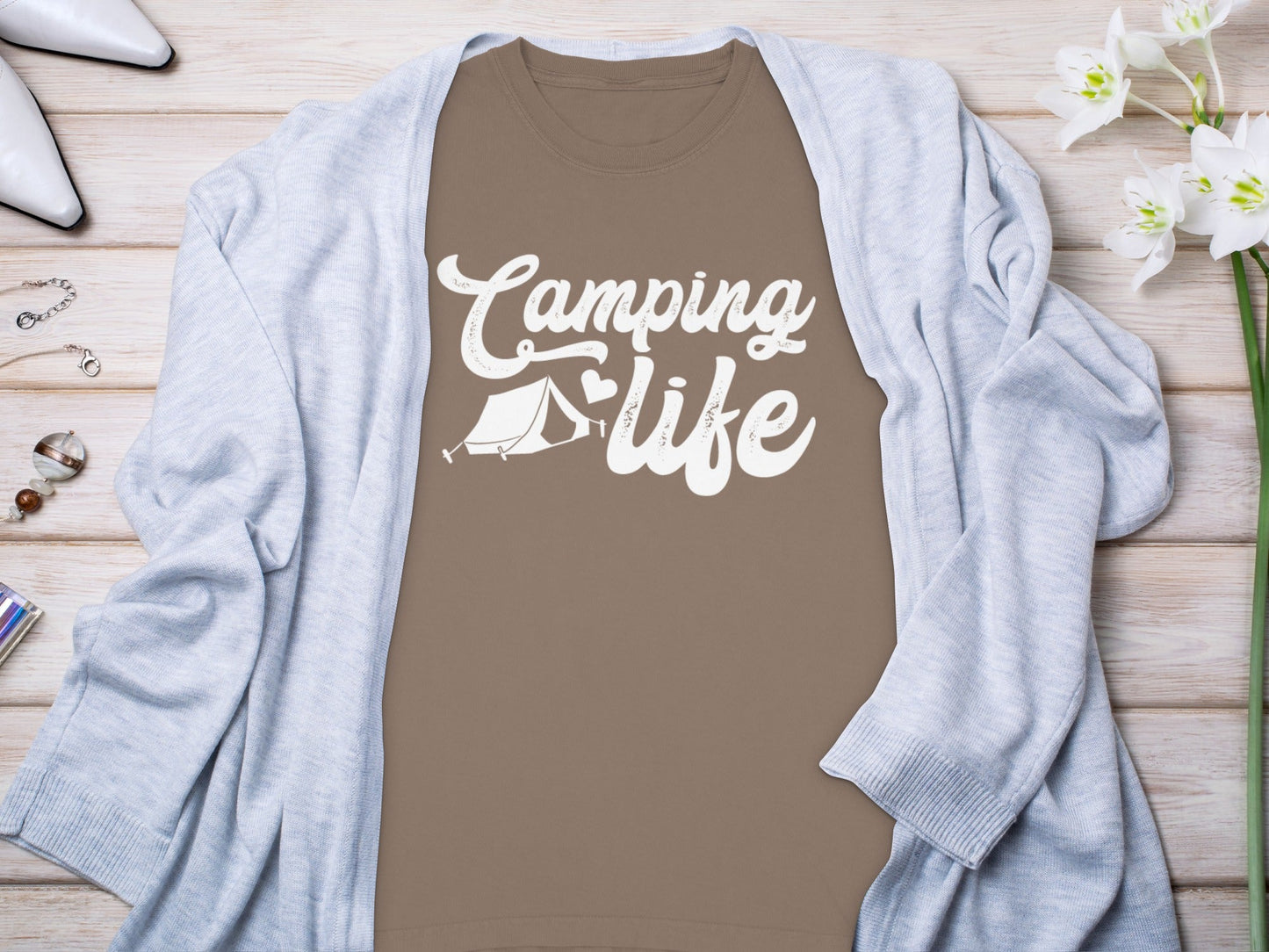 Camping Life with Tent and Heart Great Outdoors Long Sleeve T-Shirt