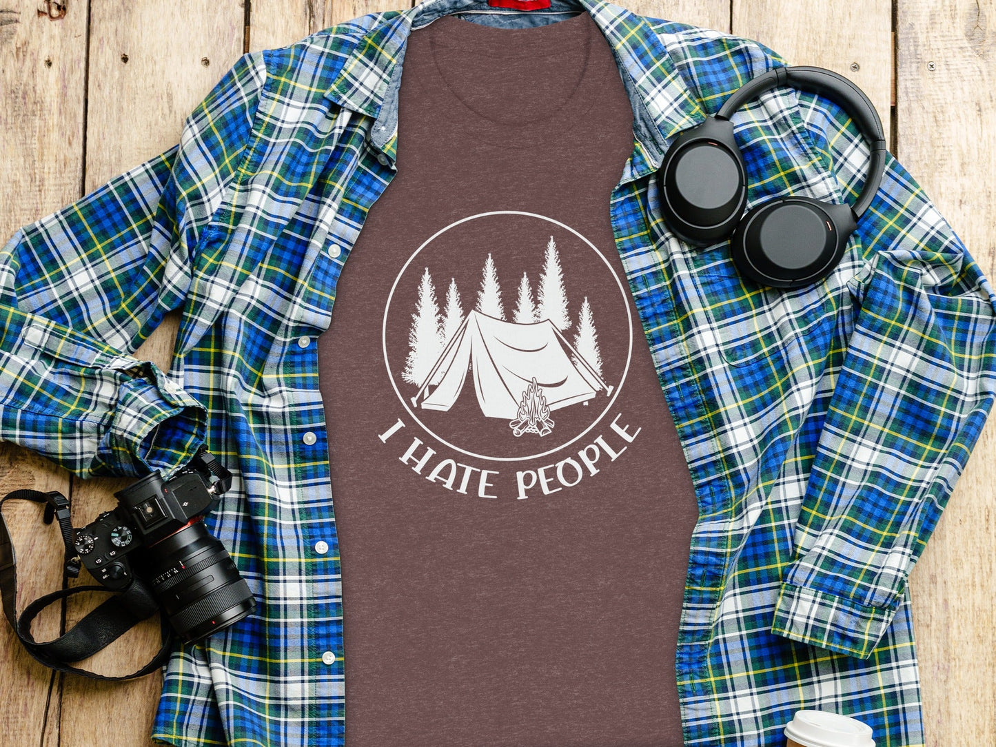 I Hate People Camping Tent Trees Graphic Illustration T-Shirt