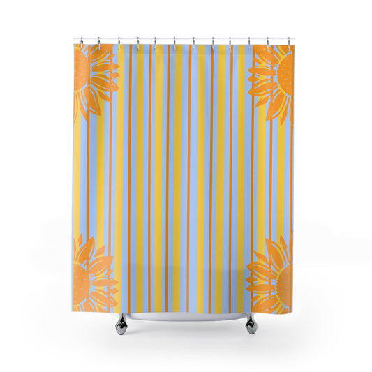 Preppy Sunflower Stripe Shower Curtain — Cute Kid's Bathroom Decor