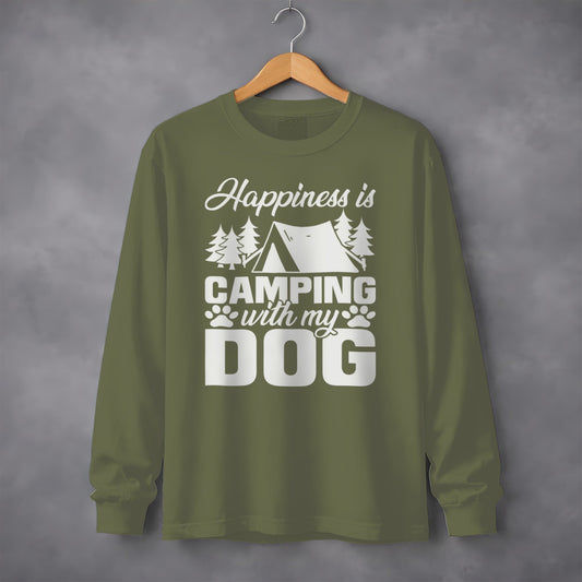 Happiness Is Camping With My Dog Great Outdoor Adventure Long Sleeve T-Shirt
