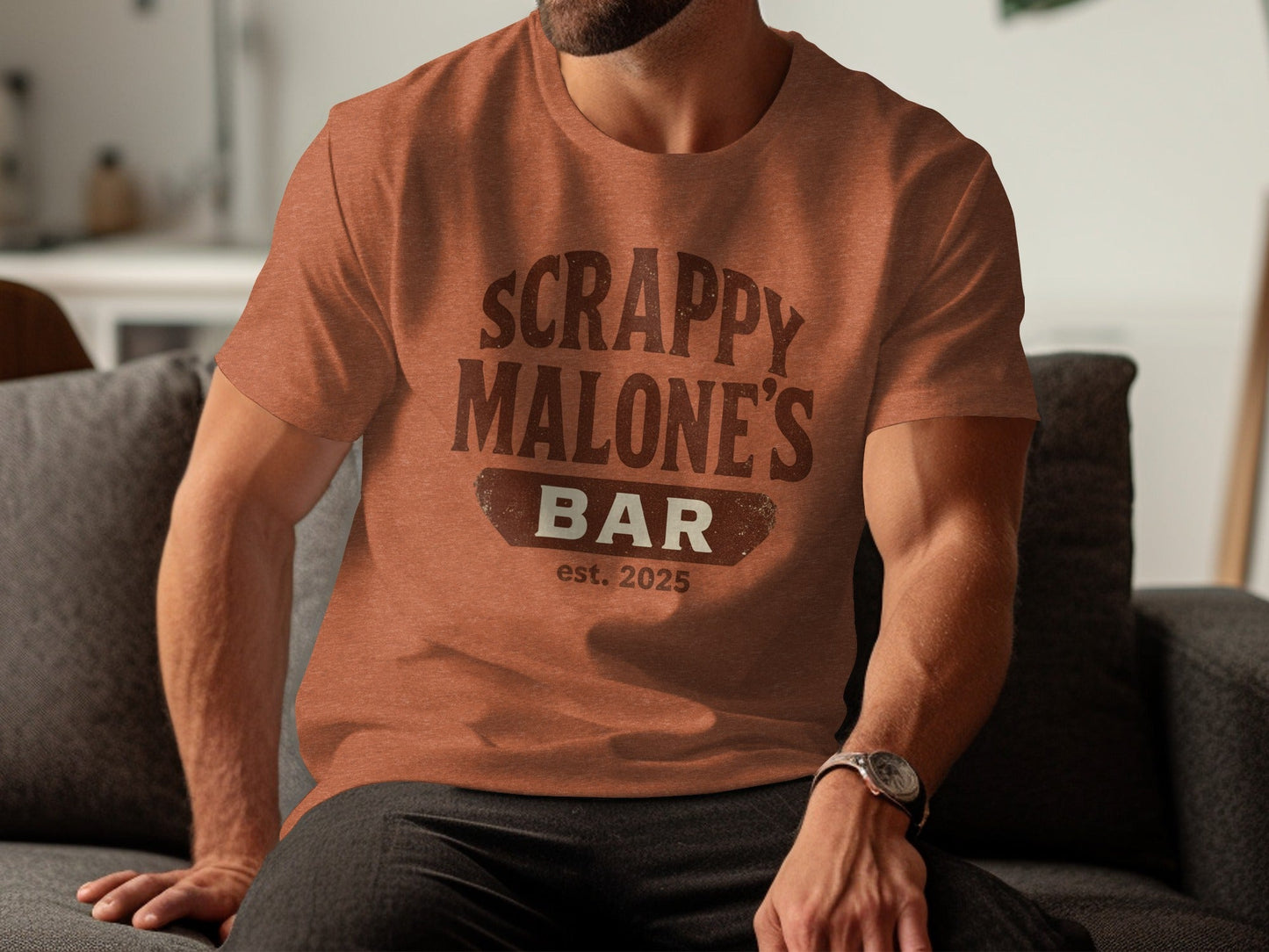 Scrappy Malone's Bar Est 2025 Vintage Logo T-Shirt - Retro Pub Graphic Tee
