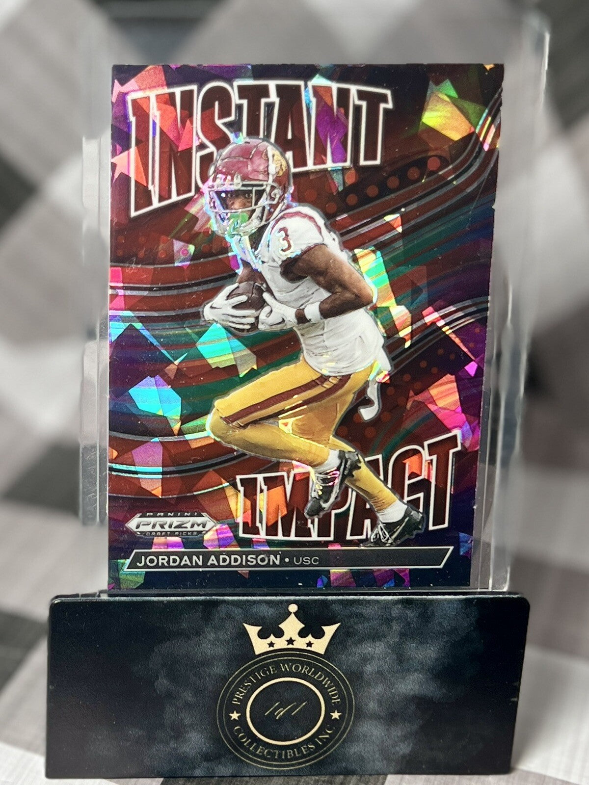 Jordan Addison 2023 Prizm Draft Picks Red Ice Prizm Instant Impact #II-9 USC MIN