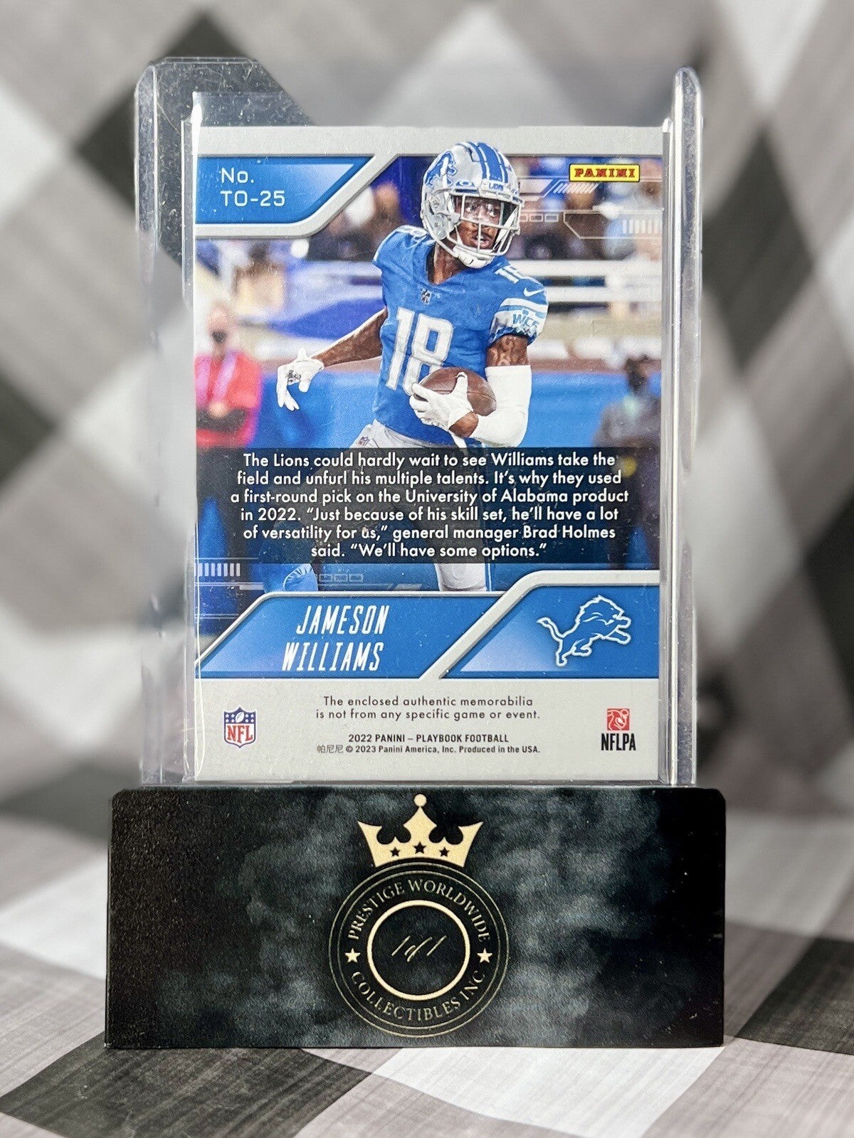 Jameson Williams 2022 Playbook Total Offense Rookie Patch #TO-25 DET Lions RC