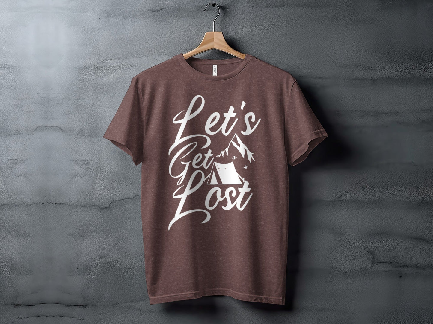 Lets Get Lost Tent and Mountain Graphic Design T-Shirt