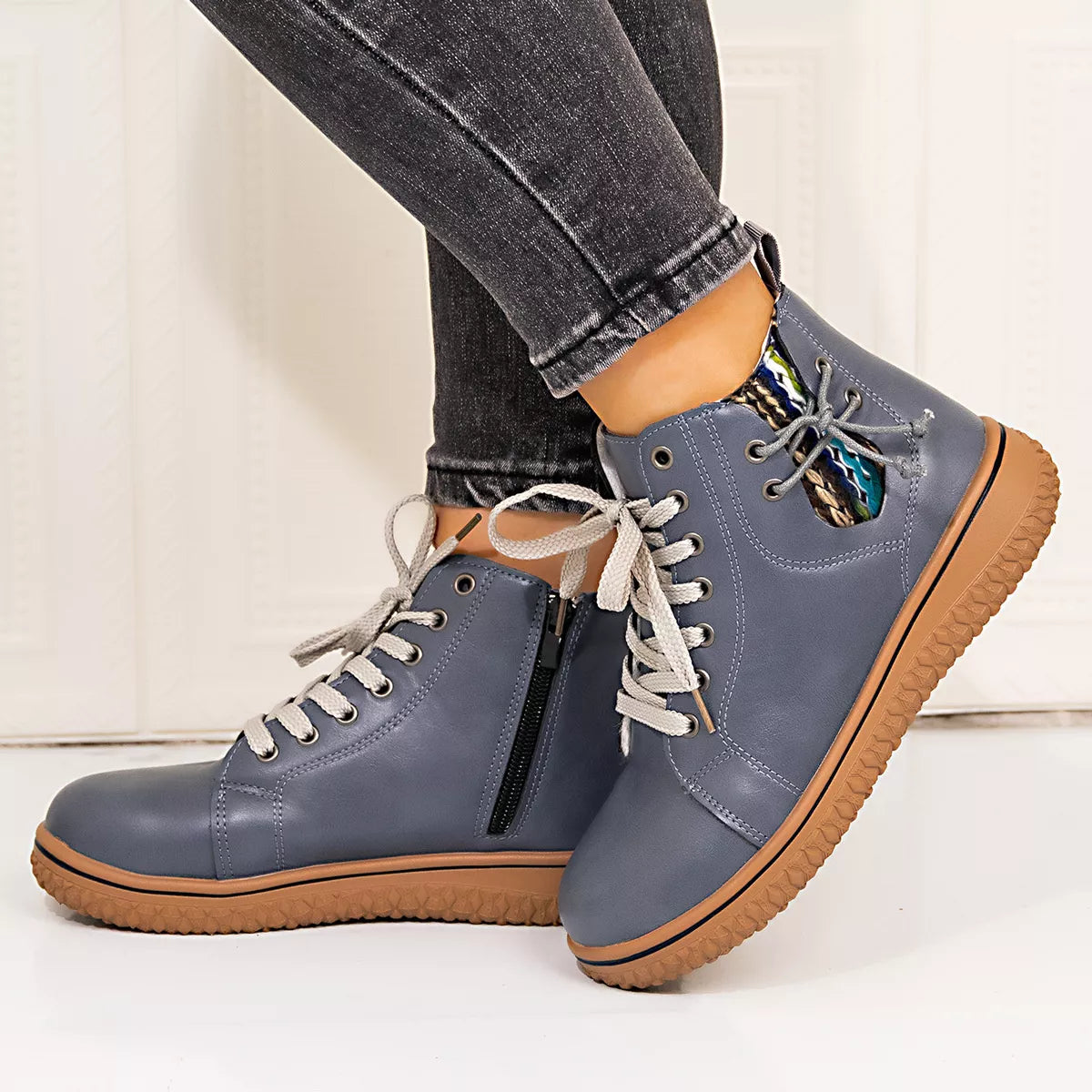 Lace-Up Ankle Boots with Zipper Detail