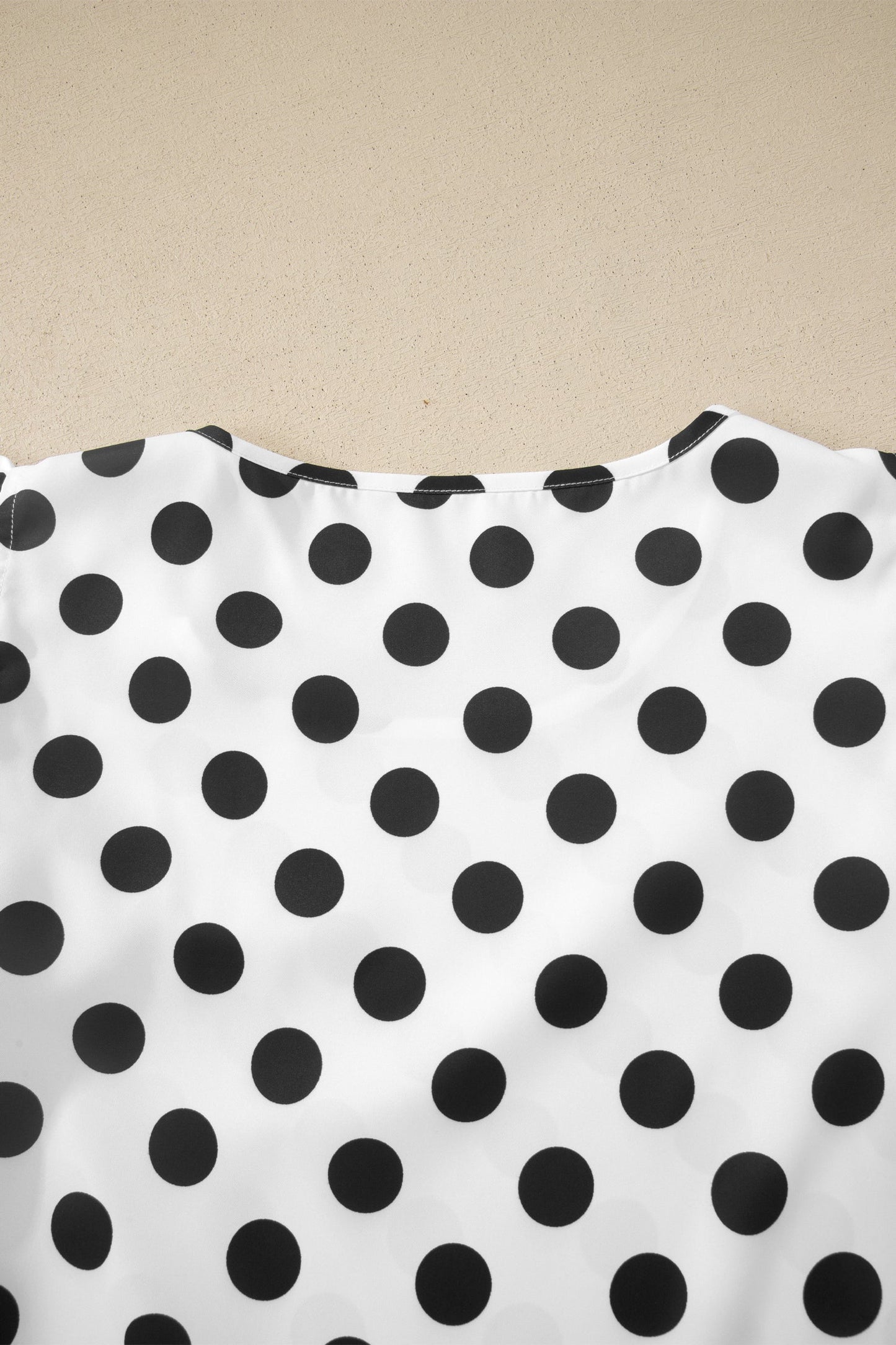 White Polka Dot Print Ruffled Short Sleeve Blouse
