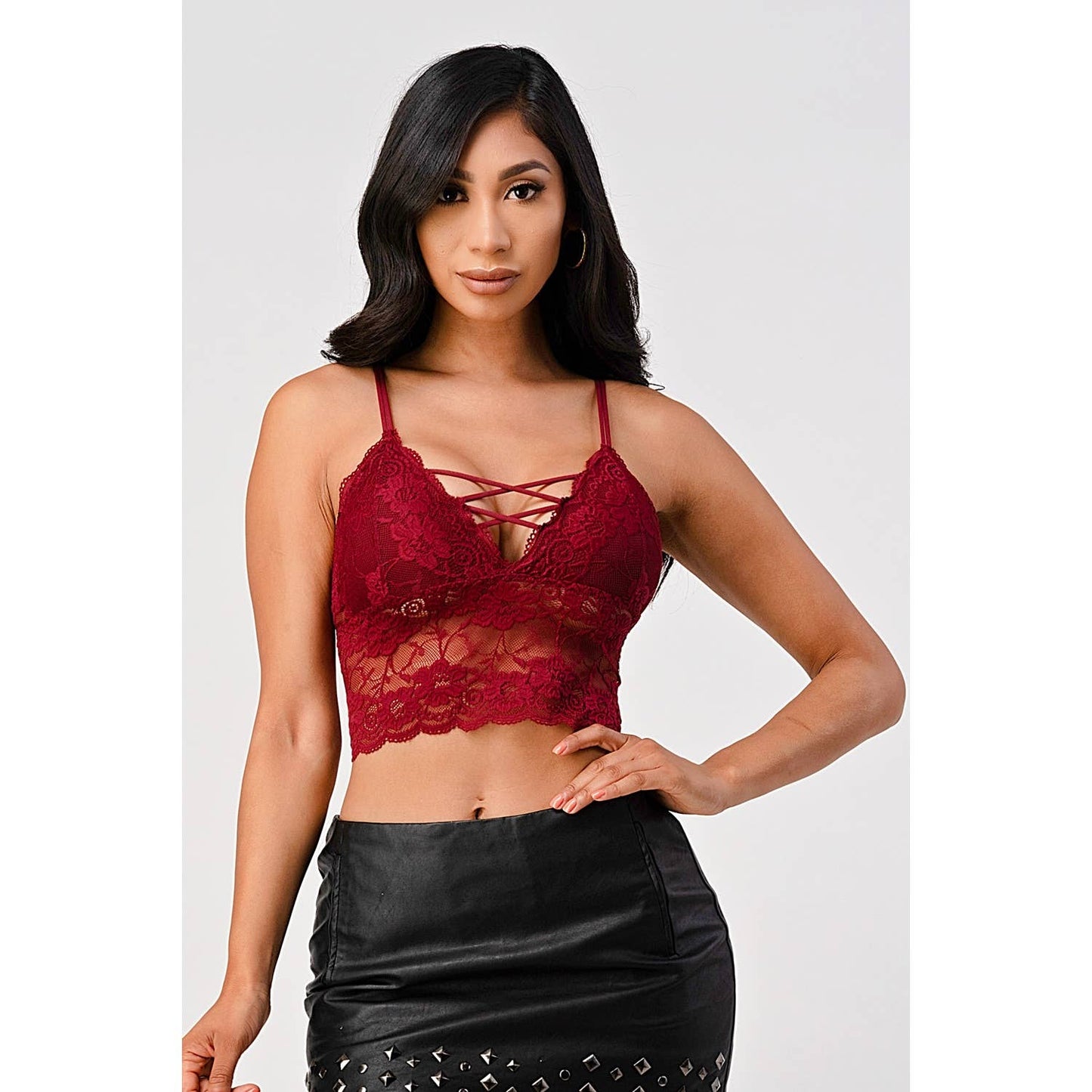 SPAGHETTI STRAP STRING DETAIL LACE CROP BRACELETTE