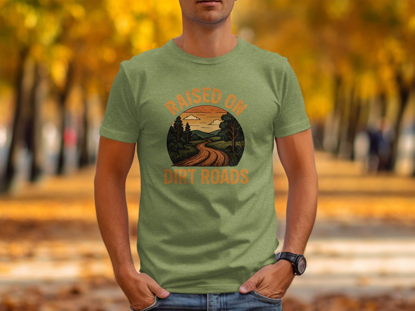 Raised On Dirt Roads Country Graphic Image Design T-Shirt