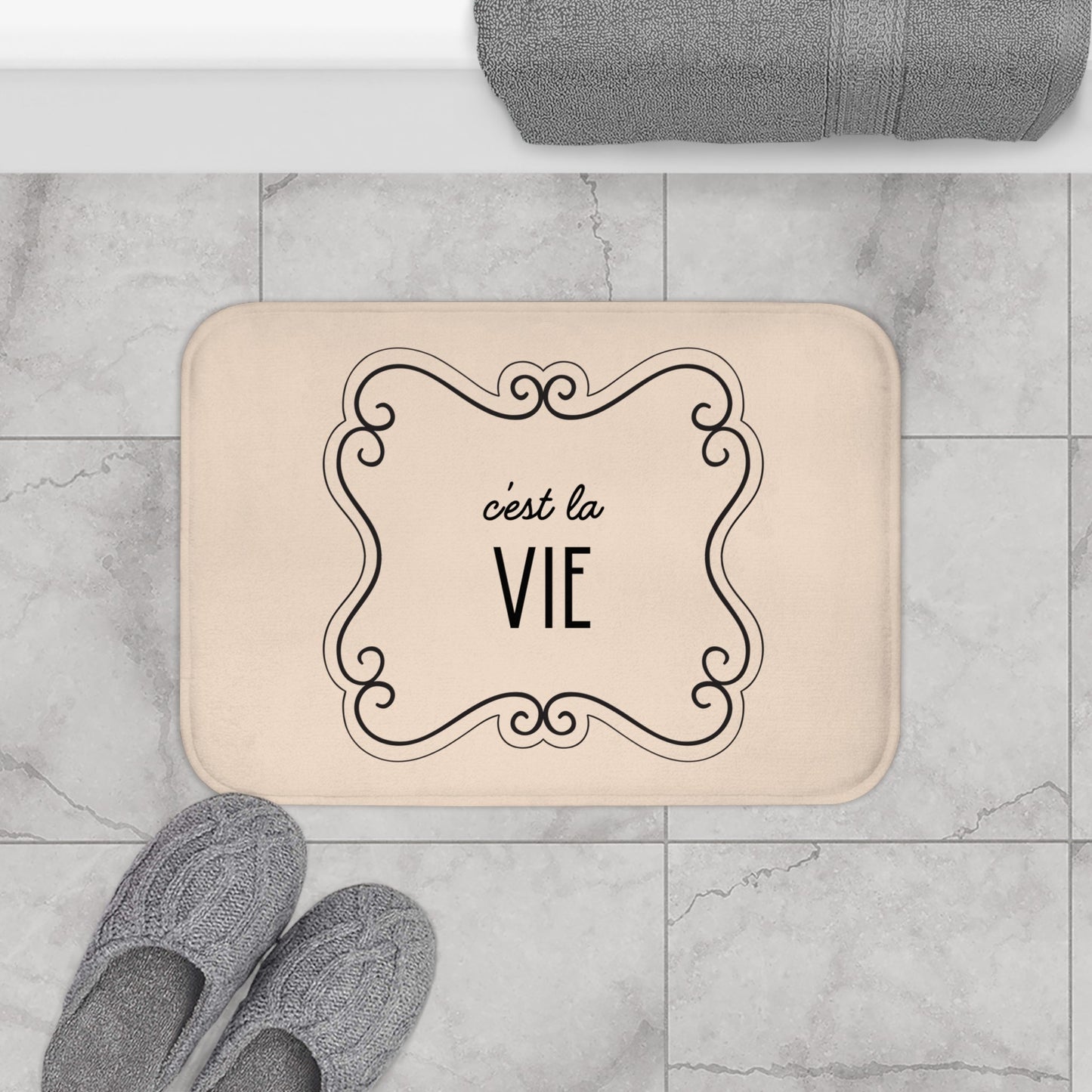 C'est la VIE Bath Mat |  Neutral Chic Bathroom Decor