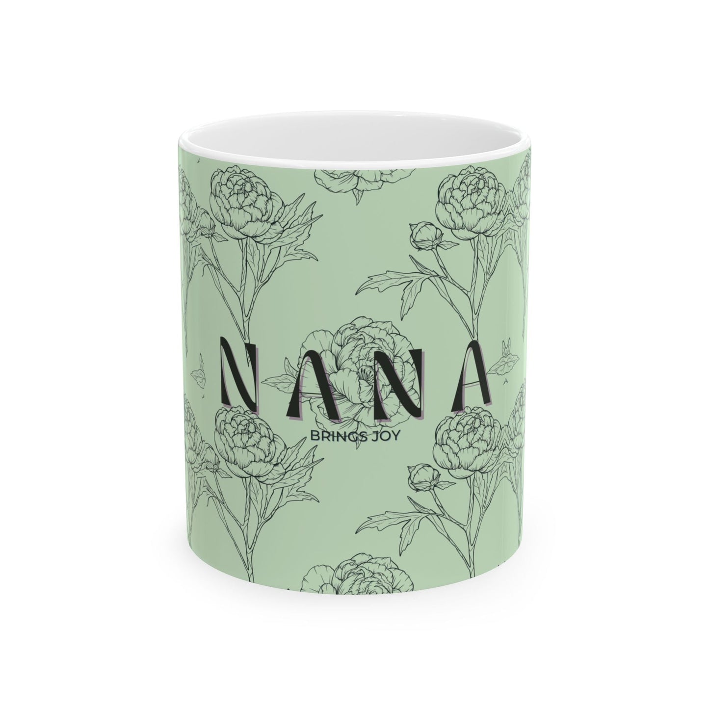 Floral NANA Ceramic Mug, Pastel Green, Grandma gift