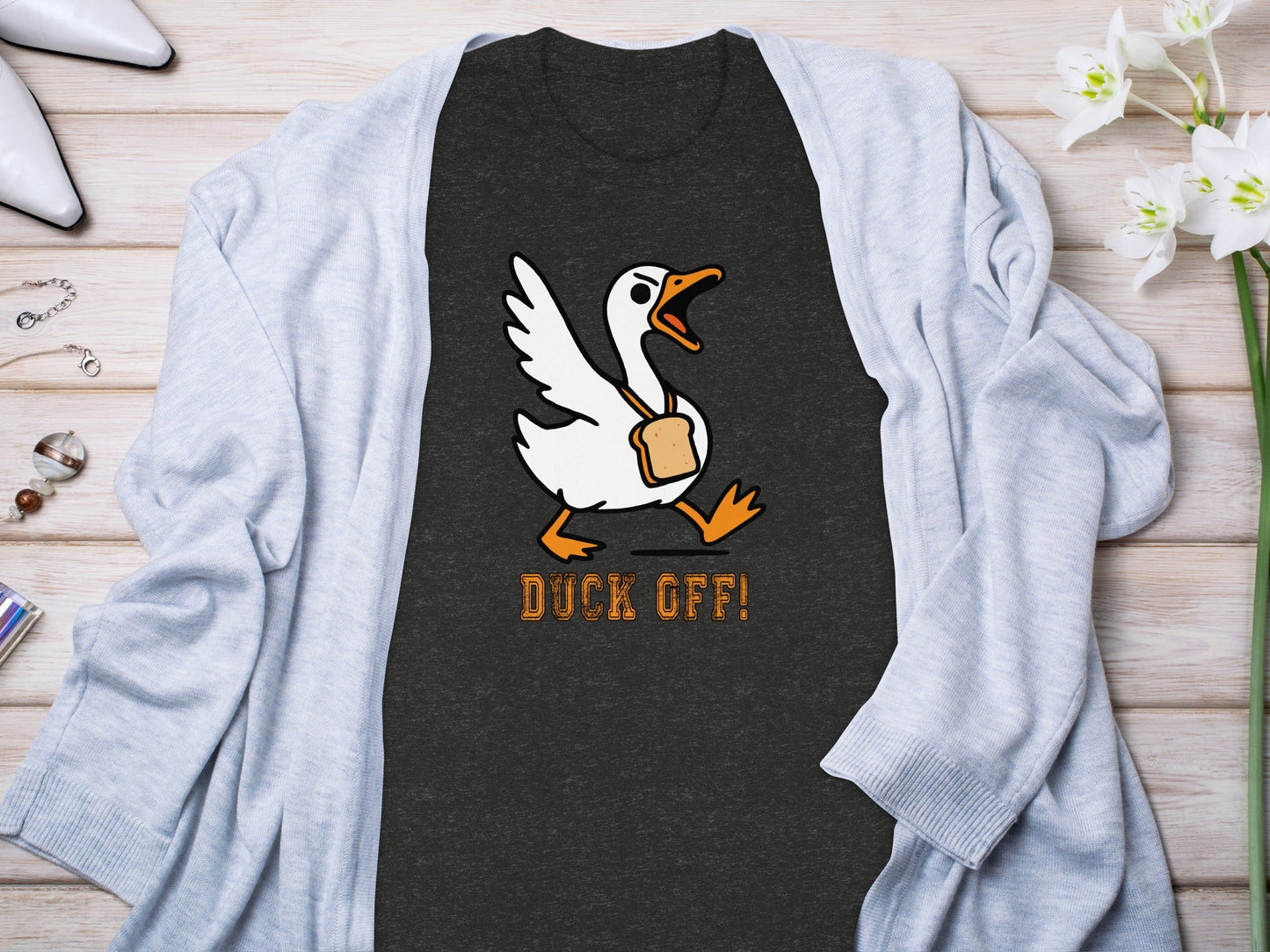 Duck Off Funny Angry Goose with Bread Slice T-Shirt
