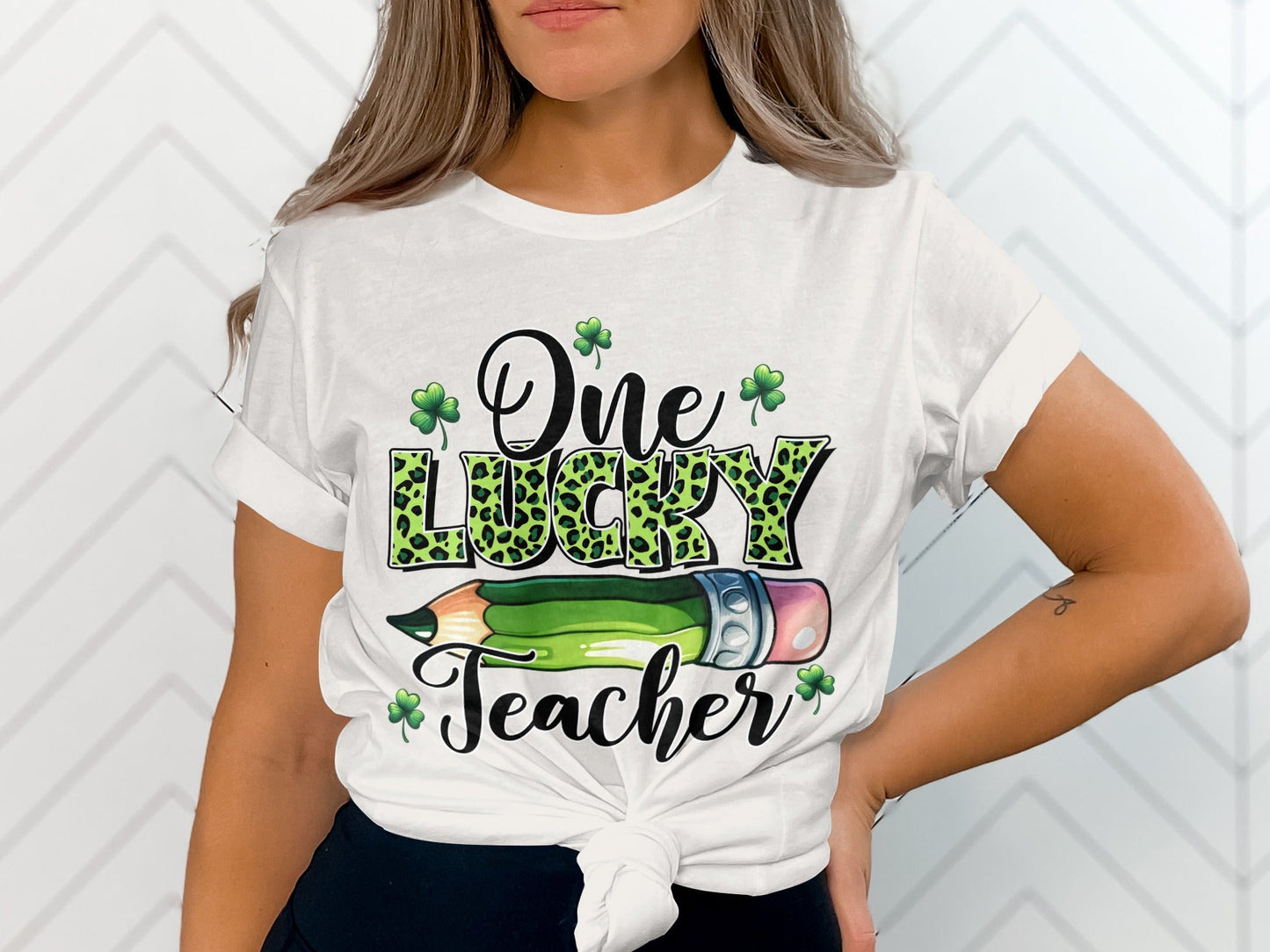 One Lucky Teacher With Pencil Illustration Design T-Shirt