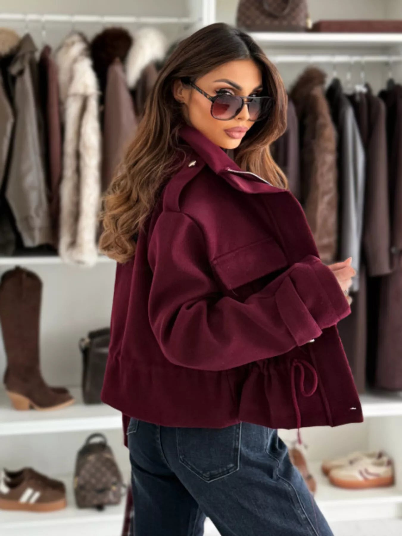 Drawstring Waist Cropped Jacket