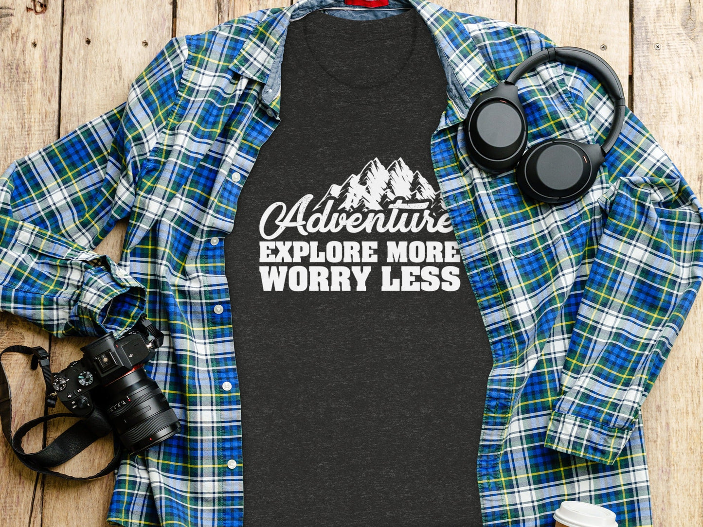 Adventure Explore More Worry Less Mountain Graphic T-Shirt