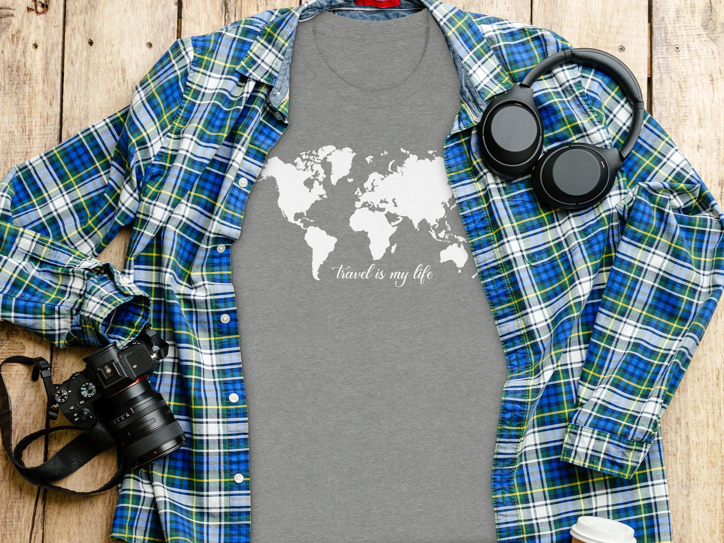 World Map Travel is My Life Graphic Design T-Shirt