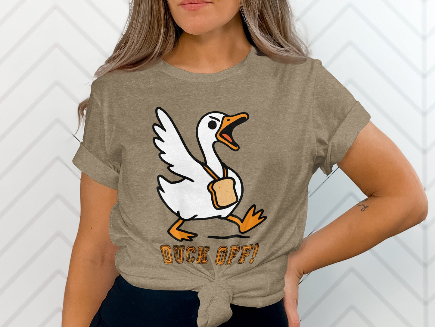 Duck Off Funny Angry Goose with Bread Slice T-Shirt
