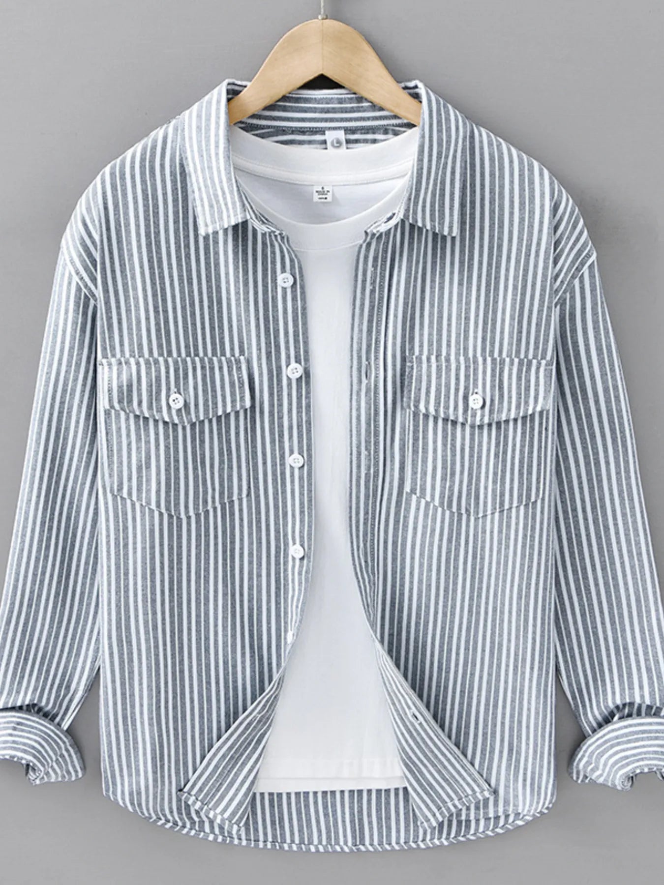 Men's Plus Size Striped Casual Long Sleeve Shirt