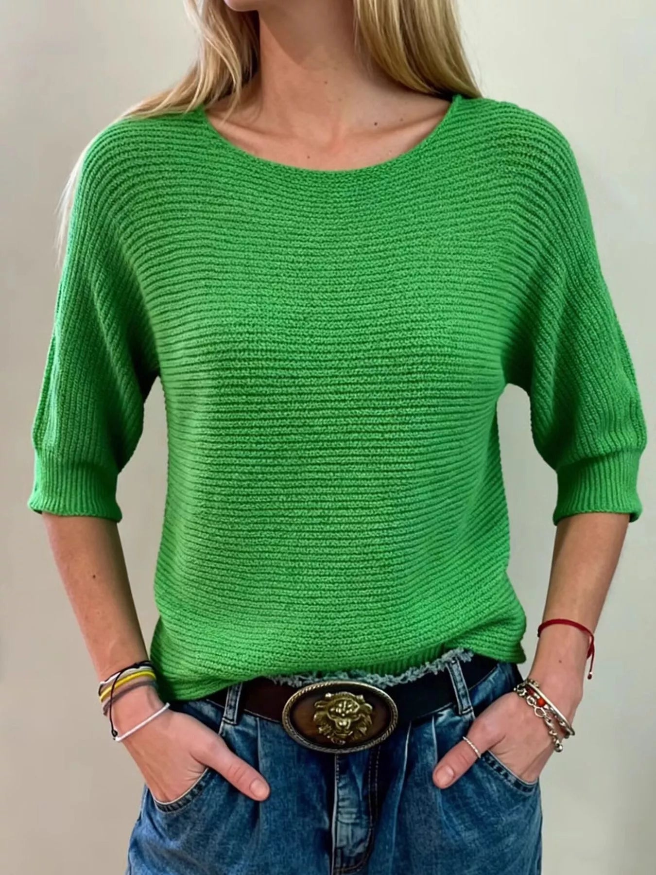 Full Size Ribbed Knit Round Neck Sweater Plus Size