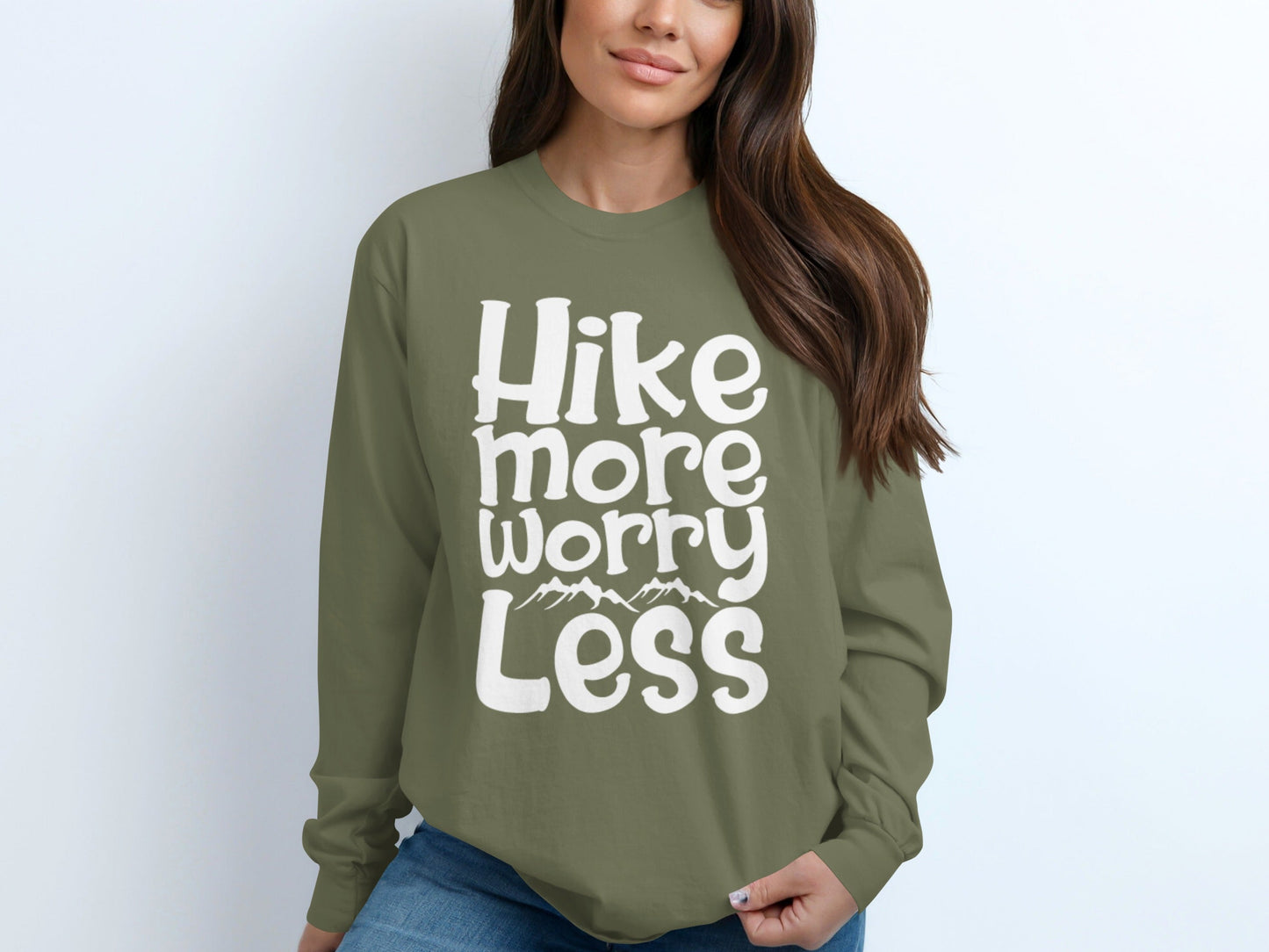 Hike More Worry Less With Mountain Graphic Long Sleeve T-Shirt
