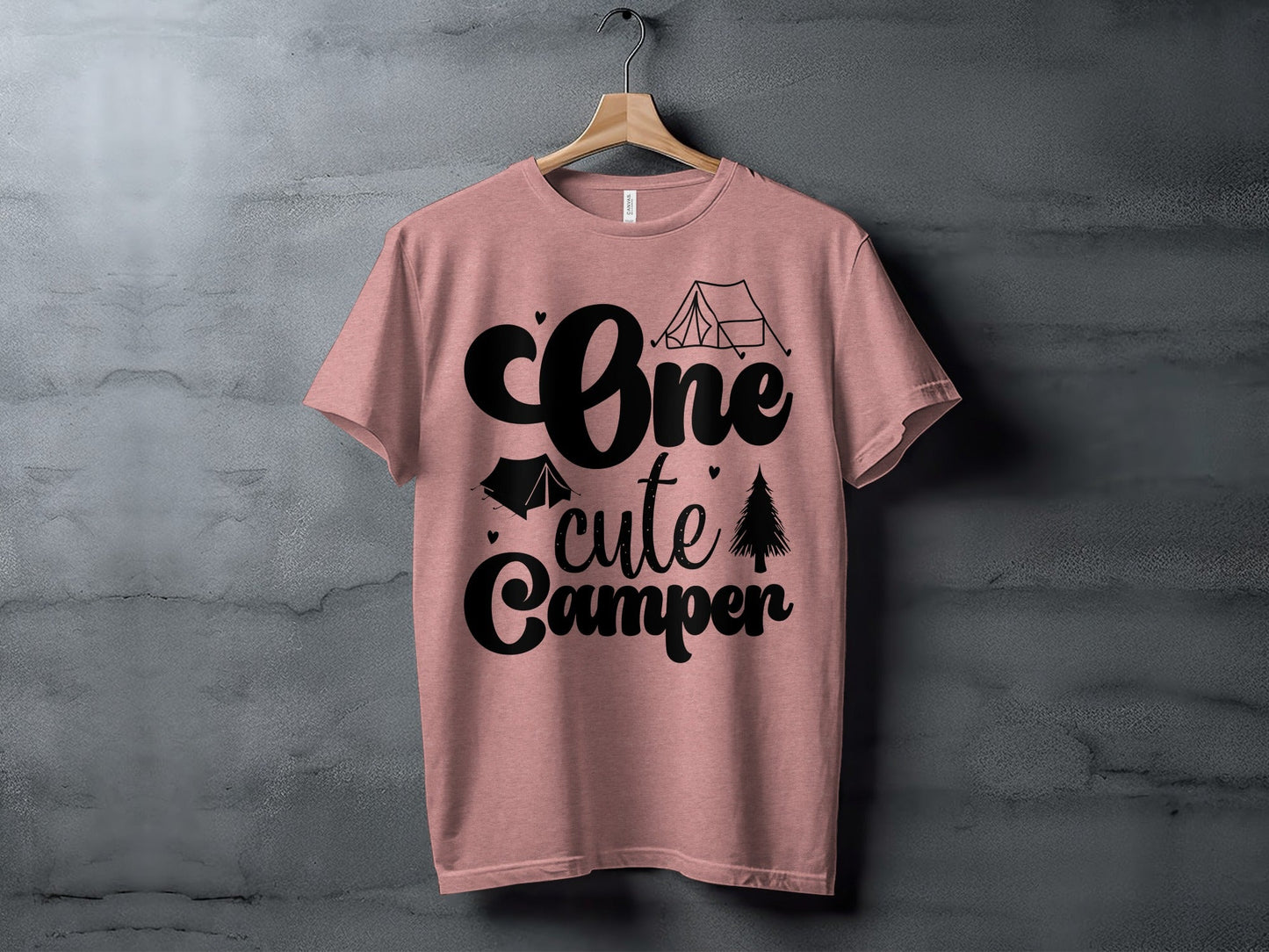 One Cute Camper Tent and Pine Tree Camping Design T-Shirt