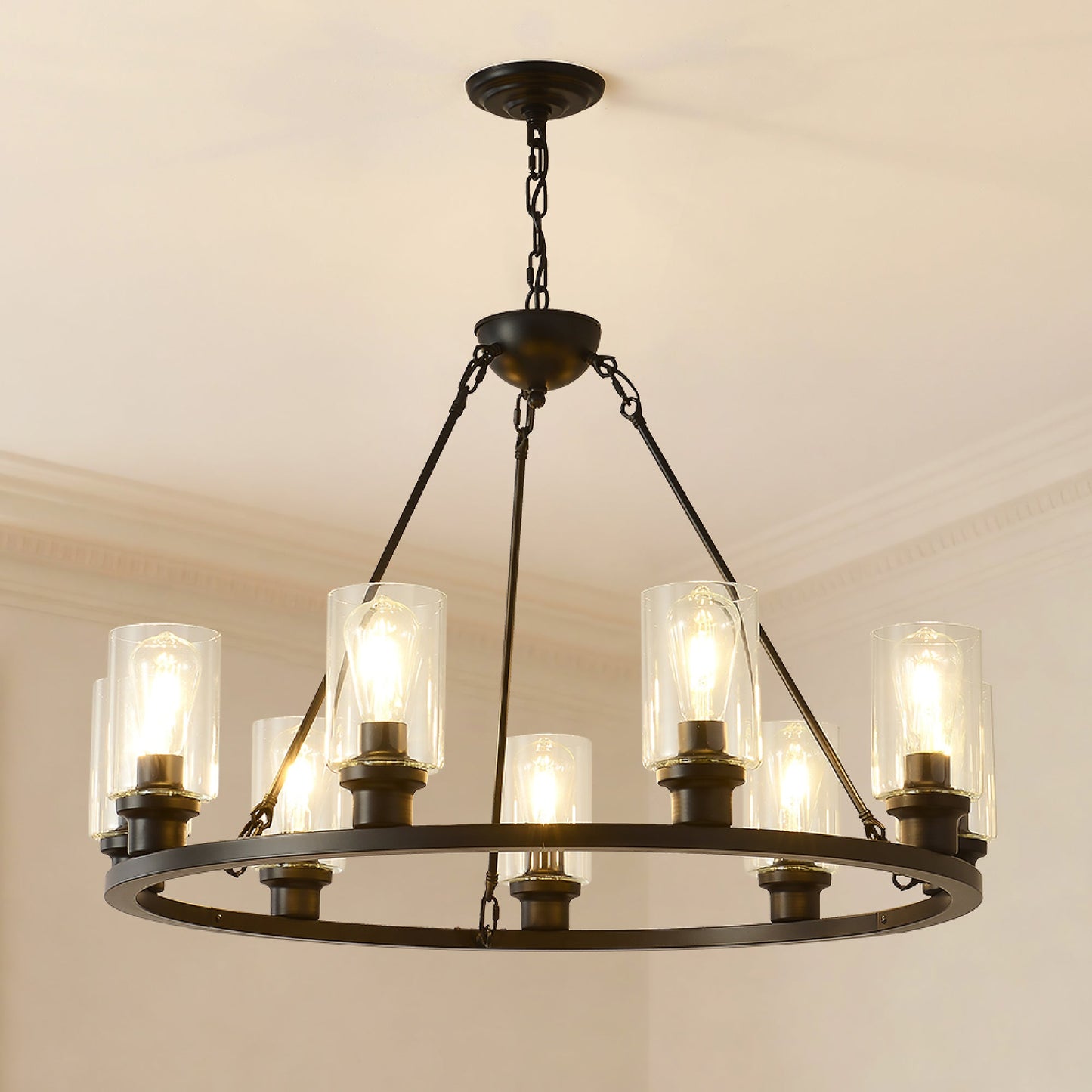 9-Light Black Wagon Wheel Chandelier