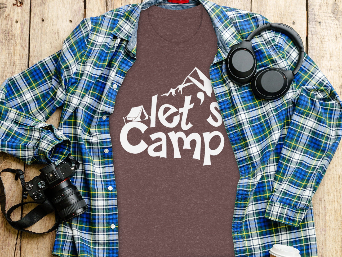 Lets Camp Tent With Mountain T-Shirt