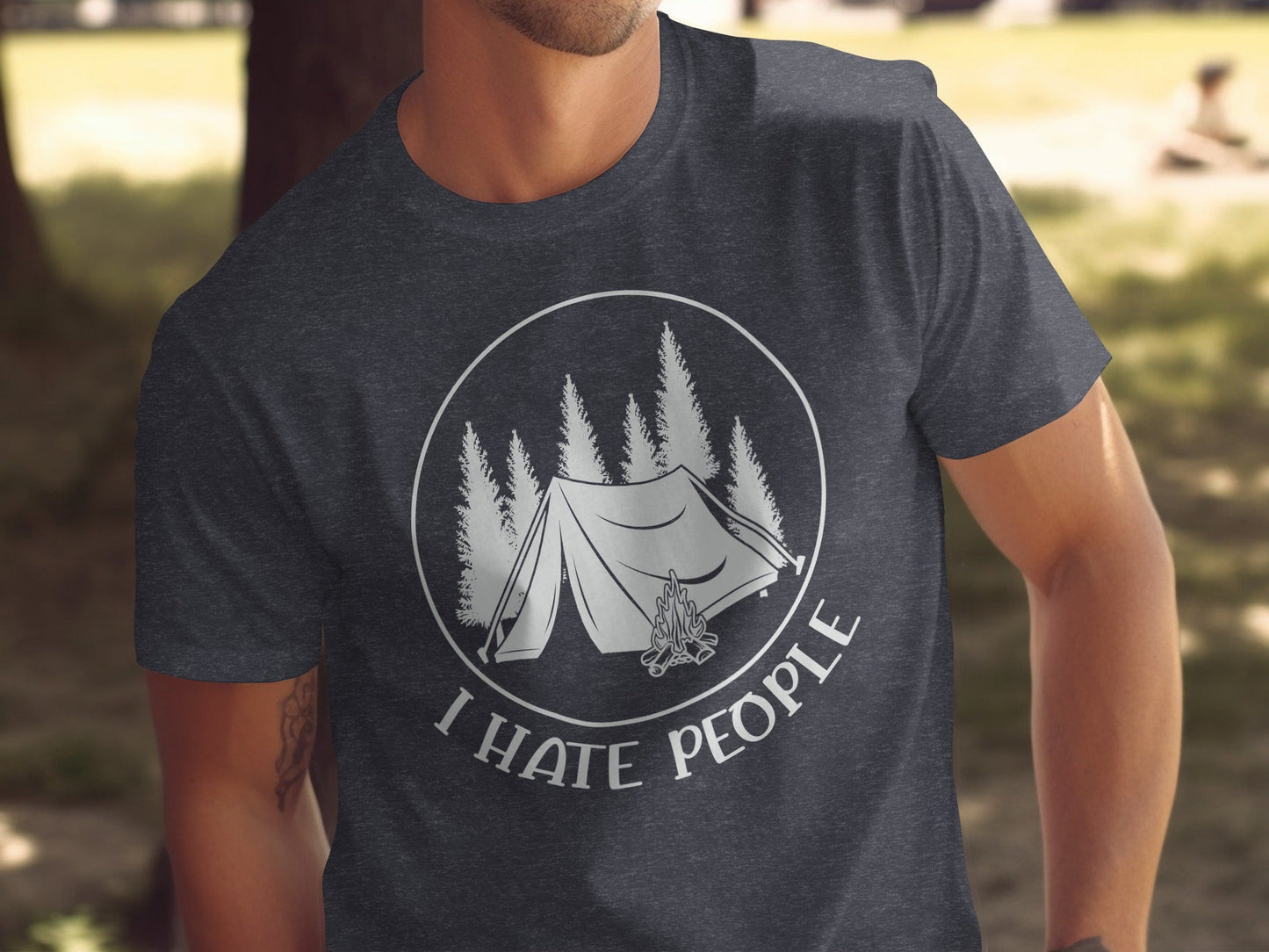 I Hate People Camping Tent Trees Graphic Illustration T-Shirt
