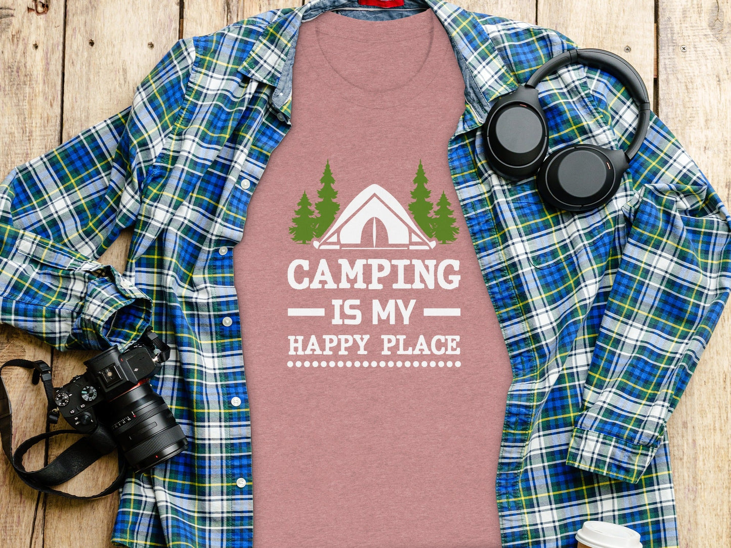 Camping Is My Happy Place Tent And Trees Graphic T-Shirt