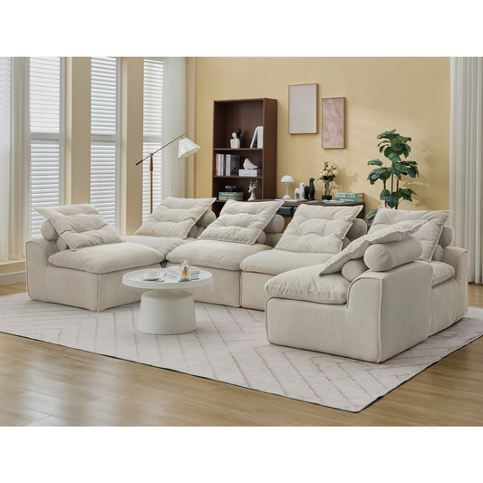 Modular Sofa 6-Piece Set in Beige Corduroy by GigaTech