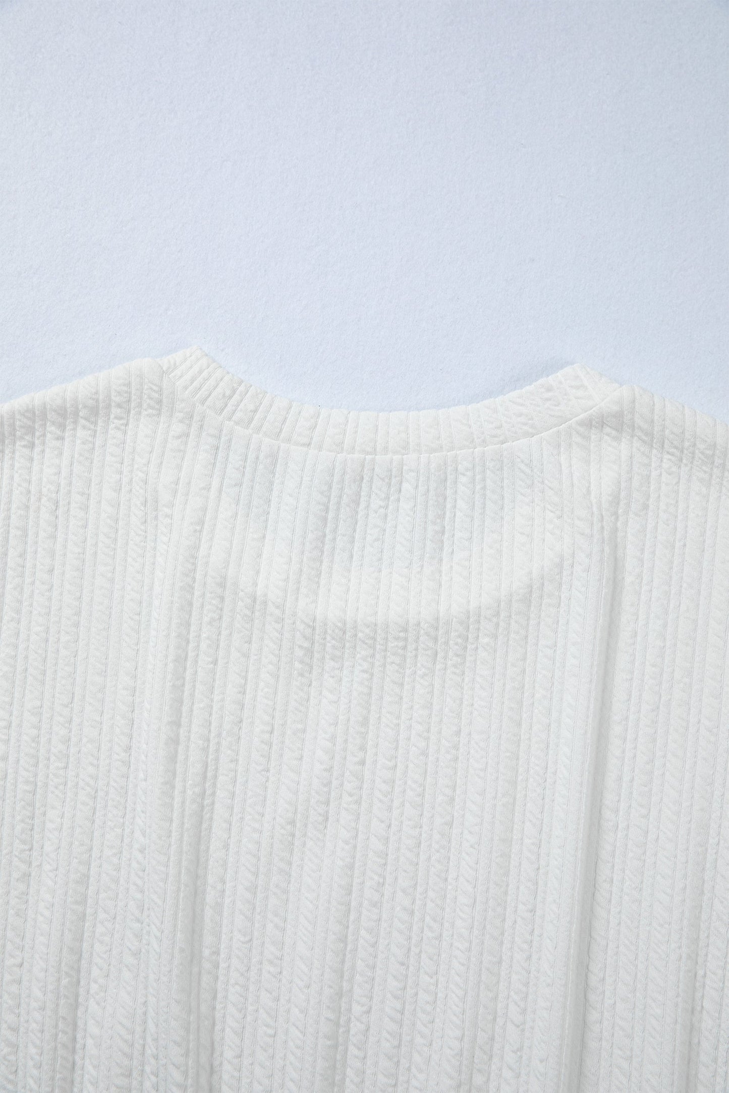 White Solid Color Textured Drop Shoulder Long Sleeve Peplum Top