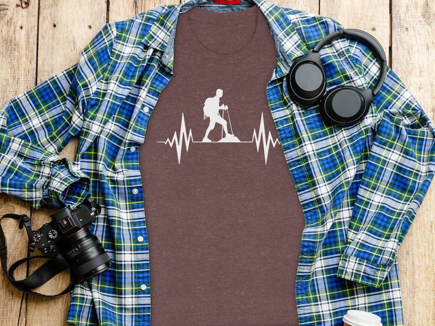 Hiking Heartbeat Outdoors Graphic Design Print T-Shirt