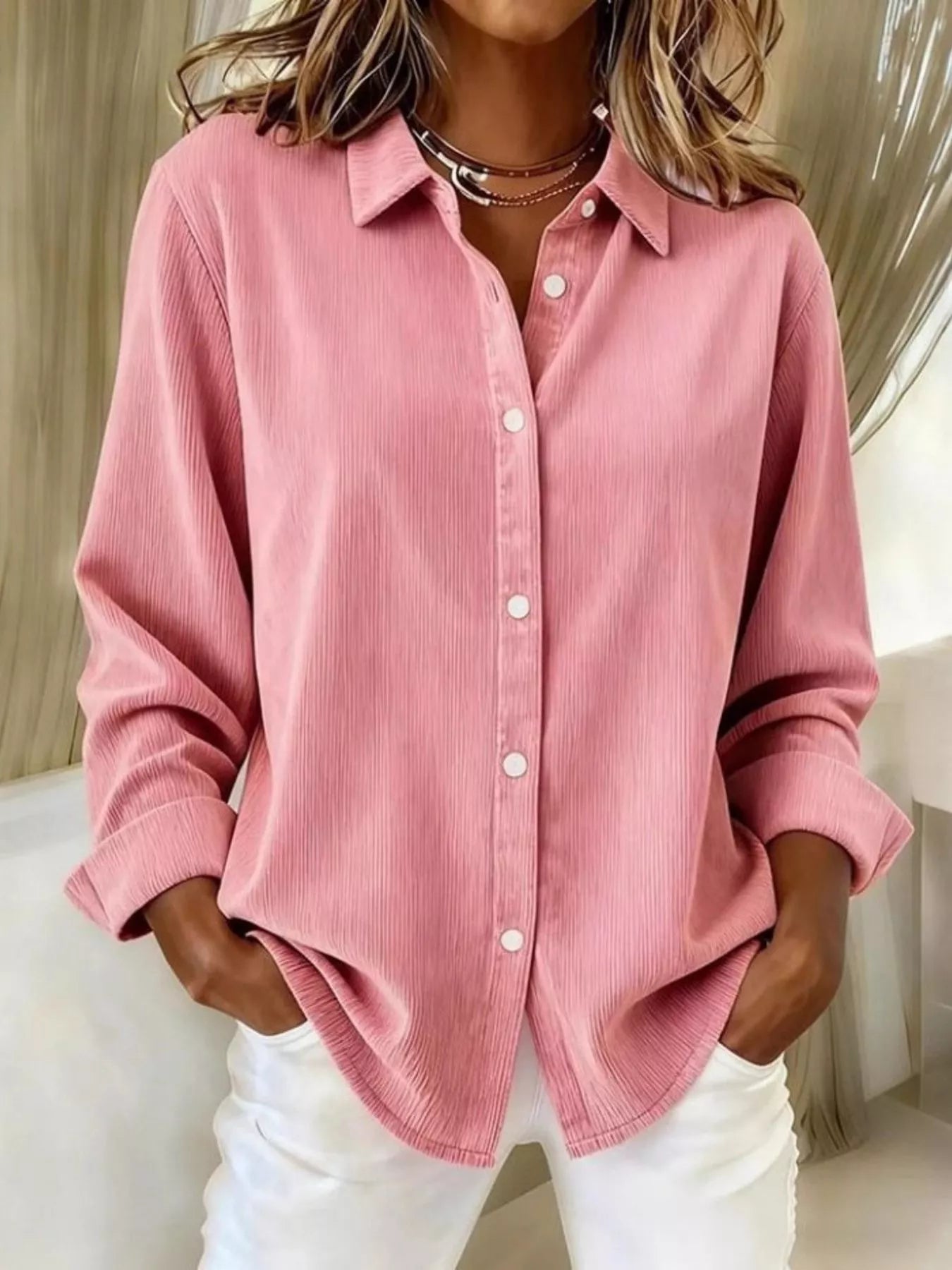 Full Size Corduroy Button-Down Shirt Plus Size