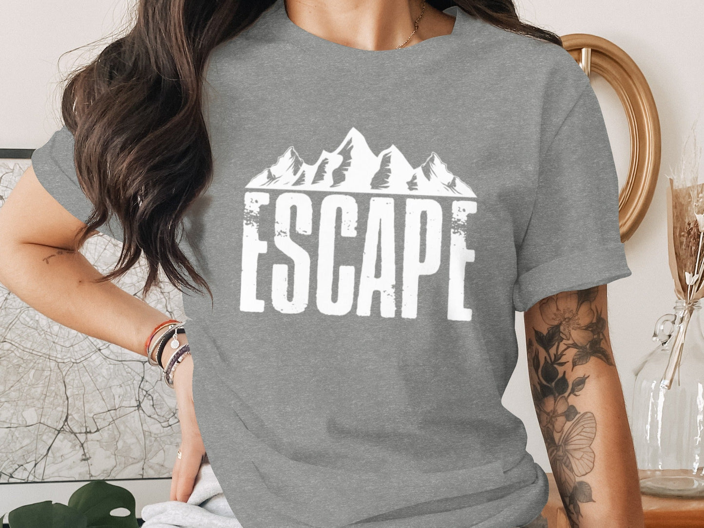 Escape Into The Mountains Outdoor Adventure Design T-Shirt