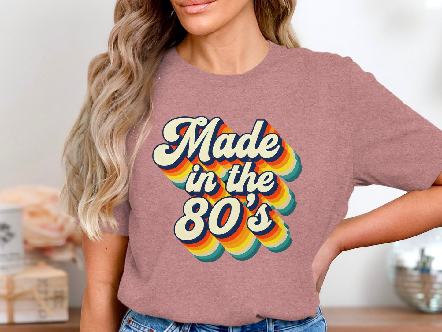 Awesome Made In The Eighties Rainbow Stripes Design T-Shirt